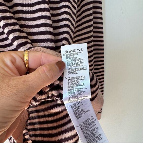 NWT Reiss Cedric Wool Striped Roll Neck Turtleneck Jumoer Dusty Pink Bordeaux S - Picture 9 of 10